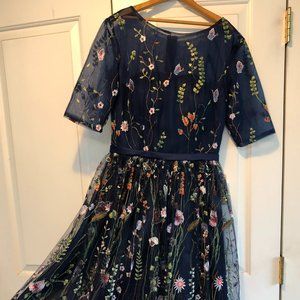T.S. Couture Blue Embroidered Party Dress - Size 8